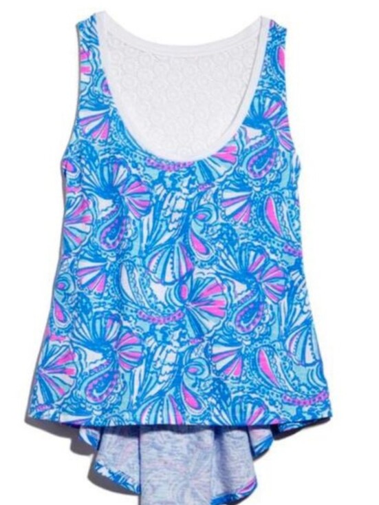 Lilly Pulitzer Tops - Lilly Pulitzer Blue & Pink Shell-Print Tank Top 1X
